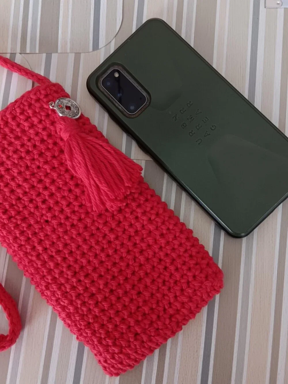 Crochet Crossbody Cell Phone Holder Small Purse Case Crossbody Bag NEW HANDMADE